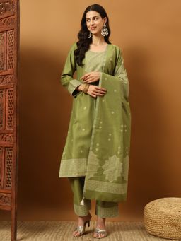Safaa - Green Women Woolen Suit Design Unstitched Kurta with Unstitched Bottom and Dupatta
