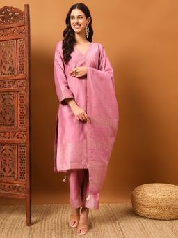 Safaa - Pink Women Woolen Suit Design Unstitched Kurta with Unstitched Bottom and Dupatta