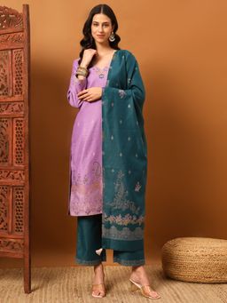 Safaa - Lavender Women Floral Unstitched Kurta with Unstitched Bottom and Dupatta