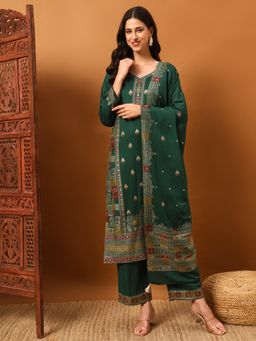 Safaa - Green Women Floral Unstitched Kurta with Unstitched Bottom and Dupatta