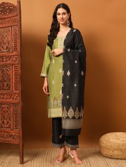 Safaa - Green Women Woolen Suit Design Unstitched Kurta with Unstitched Bottom and Dupatta