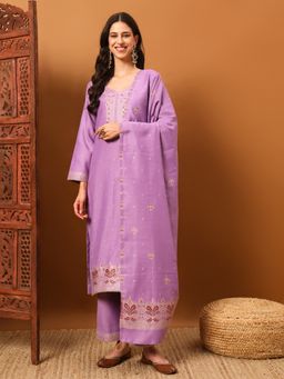Safaa - Lavender Women Woolen Suit Design Unstitched Kurta with Unstitched Bottom and Dupatta