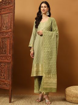 Safaa - Green Women Woolen Suit Design Unstitched Kurta with Unstitched Bottom and Dupatta