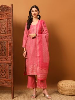 Safaa - Pink Women Woolen Suit Design Unstitched Kurta with Unstitched Bottom and Dupatta