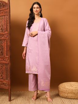 Safaa - Lavender Women Floral Unstitched Kurta with Unstitched Bottom and Dupatta