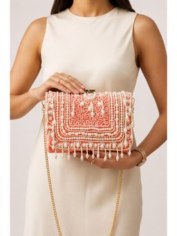 Fabbhue - Women Peach Box Clutch with Detachable Strap