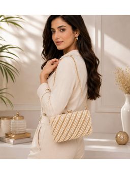 Fabbhue - Women Off White Box Clutch with Detachable Strap