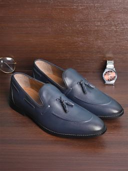 Louis Stitch - Navy Blue Men Leatherette Formal Slip On Shoes Tassel Moccasins