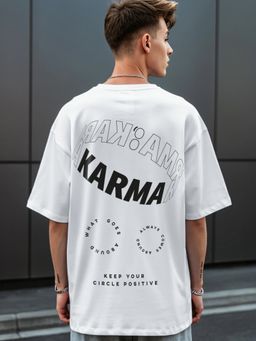 Bewakoof - Men's White Karma Circles Typography Oversized T-shirt