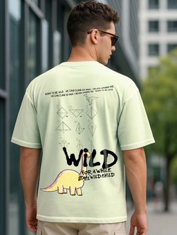 Bewakoof - Men's Green Wild Graphic Printed Oversized T-shirt