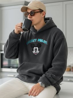 Bewakoof - Official Disney Men's Grey Mickey Graphic Printed Oversized Hoodies