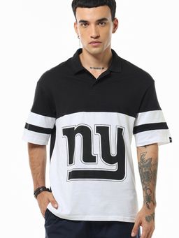 Bewakoof - Men's White & Black NY Color Block Oversized Polo T-shirt