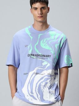 Bewakoof - Men's Baby Lavender Extraordinary Typography Oversized T-shirt