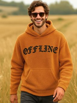 Bewakoof - Men's Orange Offline Typography Oversized Hoodies