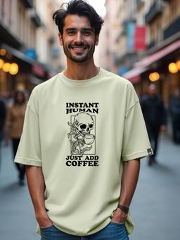Bewakoof - Men's Fog Green Instant Human Graphic Printed Oversized T-shirt