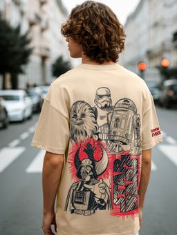 Bewakoof - Official Star Wars Men's Brown Courage Loyalty Hope Graphic Printed Oversized T-shirt