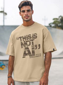 Bewakoof - Men's Ginger Root Brown Intelligence Typography Oversized T-shirt