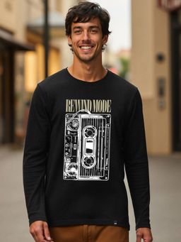Bewakoof - Men Jet Black Rewind Mode Graphic Printed T-Shirt