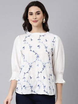 Zolo Label - Elegant White Cotton Top with Embroidery