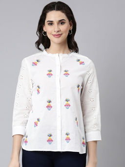 Zolo Label - White Printed Schiffli Shirt