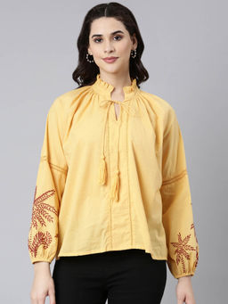 Zolo Label - Yellow Cotton Embroidered Top