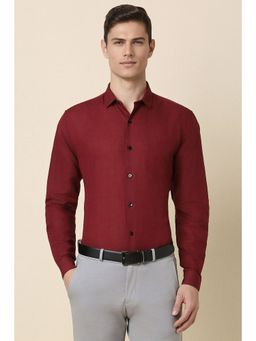 Allen Solly - Men Maroon Slim Fit Solid Full Sleeves Formal Shirt