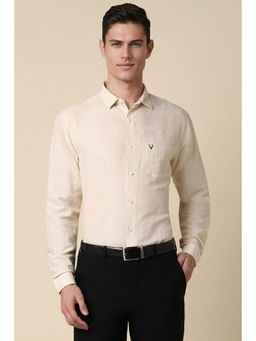 Allen Solly - Men Beige Slim Fit Solid Full Sleeves Formal Shirt