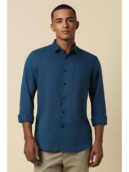 Allen Solly - Men Blue Slim Fit Solid Full Sleeves Casual Shirt