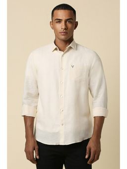 Allen Solly - Men Cream Slim Fit Solid Full Sleeves Casual Shirt