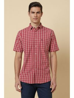 Allen Solly - Men Red Slim Fit Checks Half Sleeves Casual Shirt