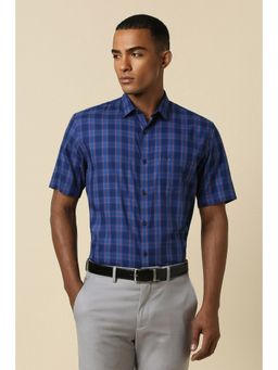 Allen Solly - Men Blue Slim Fit Checks Half Sleeves Formal Shirt