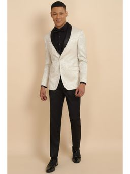 Allen Solly - Men Cream Slim Fit Print Party Suit (Set of 2)