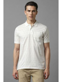 Louis Philippe - Men White Print Collar Neck Polo T-Shirt