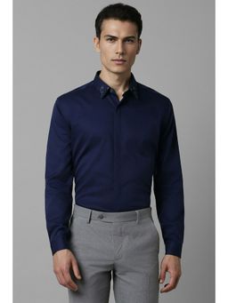 Louis Philippe - Men Navy Slim Fit Solid Full Sleeves Formal Shirt