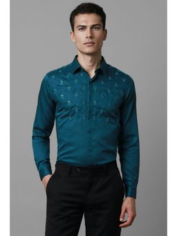 Louis Philippe - Men Green Slim Fit Embroidered Full Sleeves Formal Shirt