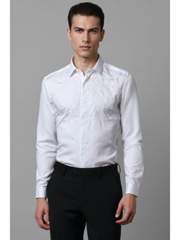 Louis Philippe - Men White Slim Fit Embroidered Full Sleeves Formal Shirt