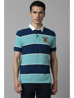 Louis Philippe - Men Blue Colorblock Collar Neck Polo T-Shirt