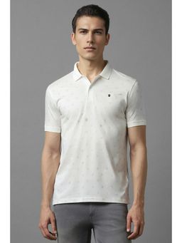 Louis Philippe - Men White Print Collar Neck Polo T-Shirt
