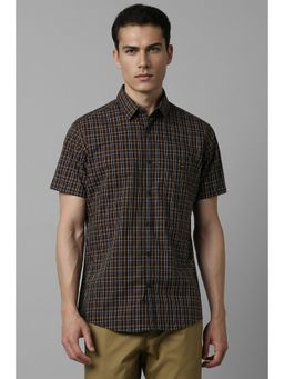 Louis Philippe - Men Black Slim Fit Checks Half Sleeves Casual Shirt