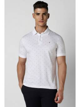 Van Heusen - Men White Print Collar Neck Polo T-Shirt