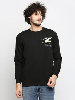 Spykar - Black Cotton Regular Fit Sweatshirt For Men