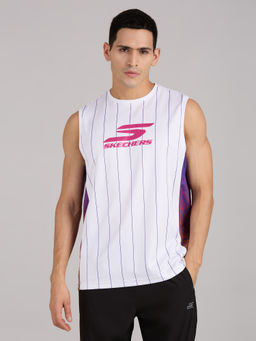 SKECHERS - Men Basketball Stripes White Tank Top