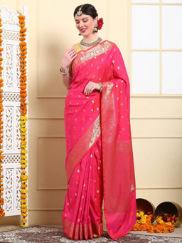 Dress & Dazzle - Women Pink Katan Silk Saree with Unstitched Blouse