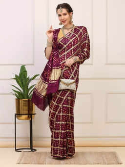 Dress & Dazzle - Purple Gharchola Modal Silk Saree with Unstitched Blouse