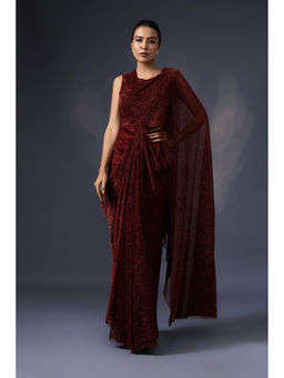 Daatri by meenakshi kakkar - Red Pre-Drape Saree with Stitched Blouse