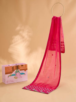 Phulkari Forever - Magenta Pure Chanderi Hand Embroidered Phulkari Dupatta