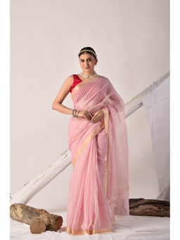 Sutra Attire - Pink Stripes Cotton Saree with Unstitched Blouse