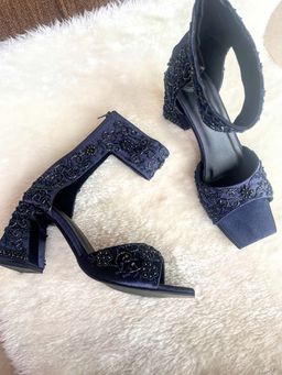 Modanta - Navy Blue Embroidered Heels