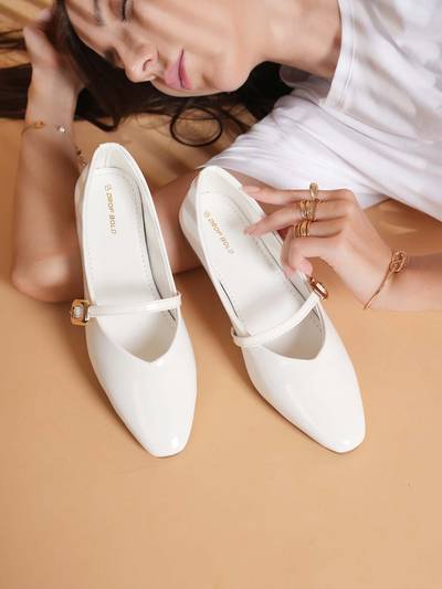 White Elegant Mary Jane Ballerinas for Women