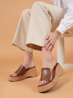 Drop Bold - Tan Textured Square Toe Wedges for Women